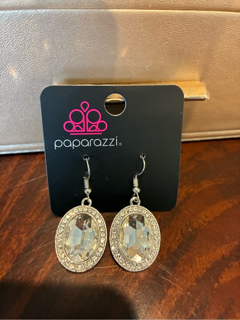 Paparazzi Silver Oval Crystal Drop Earrings - Clear